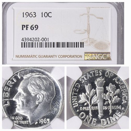1963 Roosevelt Silver Dime NGC Proof 69