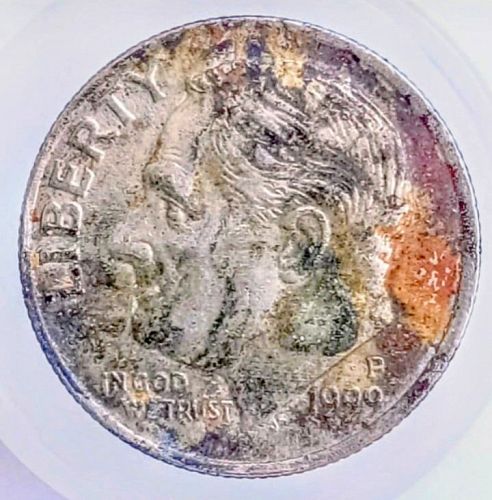 1999 P Roosevelt Dime • Colorful Purple & Orange Toning • UNC