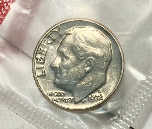 1972 D Roosevelt dime in orig US Mint cello