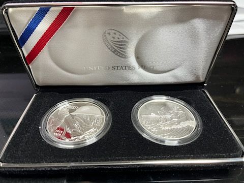 2018 World War I Centennial Silver Dollar And Coast Guard Medal Set W/Case,Box,& COA