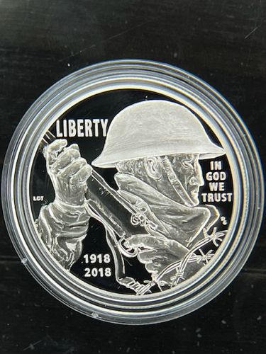 2018 World War I Centennial Silver Dollar And Coast Guard Medal Set W/Case,Box,& COA