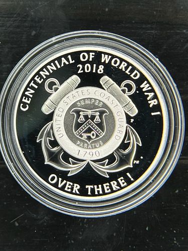 2018 World War I Centennial Silver Dollar And Coast Guard Medal Set W/Case,Box,& COA