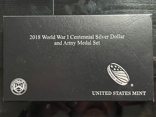 2018 World War I Centennial Silver Dollar And Army Medal Set W/Case,Box,& COA