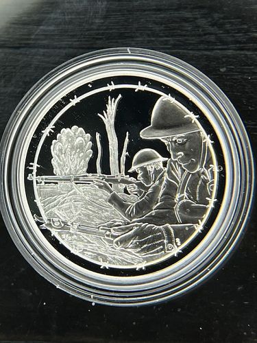 2018 World War I Centennial Silver Dollar And Army Medal Set W/Case,Box,& COA