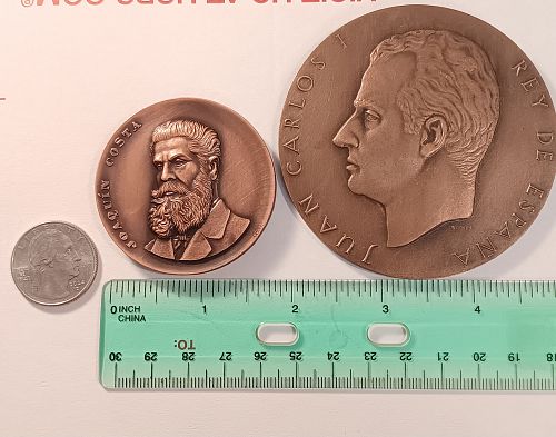Lot of 2 Huge Spain Medals: 1996 Joaquin Costa & 1975 Juan Carlos I