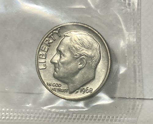 1968 P Roosevelt dime in orig US Mint cello
