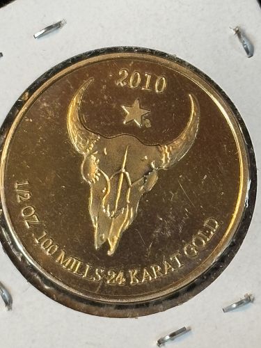 2010 LONE STAR LONGHORN / SITTING BULL 1/2 OZ  .100 MILS 24 KARAT GOLD PLATED TOKEN