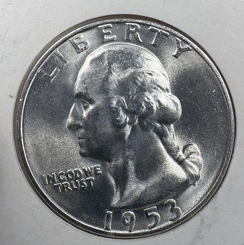 1953-s Gem+ BU Washington Quarter from original roll