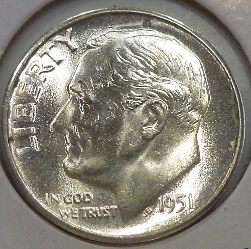 1951-S GEM BU Roosevelt Dime. High Quality ( 150-07)