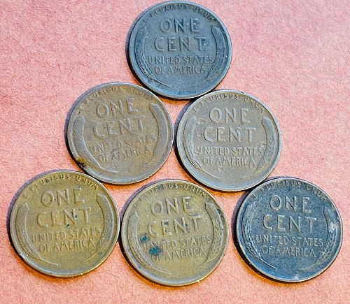 Six coin lot of Lincoln Wheat Cents - 1919-S, 1920, 1929,  1934, 1936, 1938