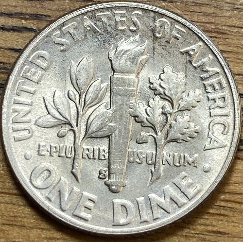 1955S Roosevelt dime in ALMOST UNCIRCULATED+ condition