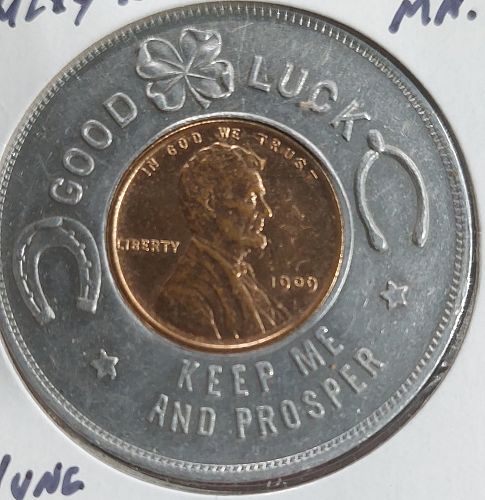 ✰ Encased Cent UNC 1909-VDB Apsley Rubber Co Hudson MA Lincoln Wheat 1c Good Luck