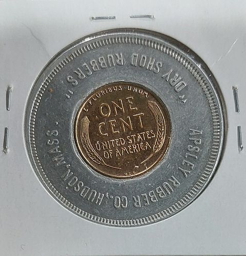 ✰ Encased Cent UNC 1909-VDB Apsley Rubber Co Hudson MA Lincoln Wheat 1c Good Luck
