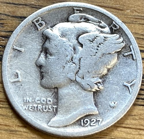 1927 mercury dime in VERY GOOD condition