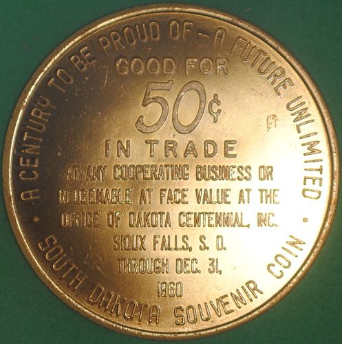 1961 South Dakota Centennial Souvenir Good For 50&cent;