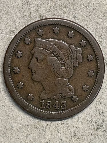 1843 Braided Hair Liberty Head Large Cent Mature - Large Letters