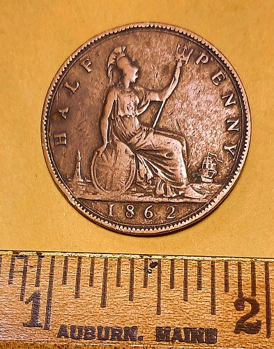 1862 Great Britain 1/2 Penny KM 748.2  Freeman/Dracott Reverse G + Strikethru