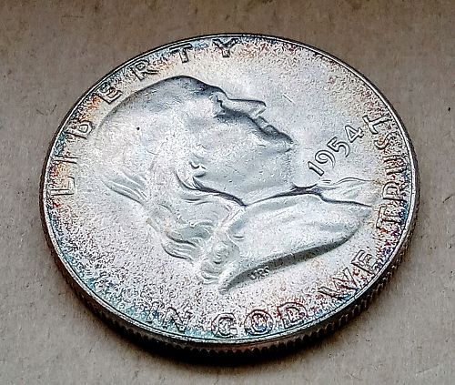 1954 Franklin Half Dollar &bull; .900 Silver &bull; Nice Toning &bull; FBL &bull; CH BU+  *fh546
