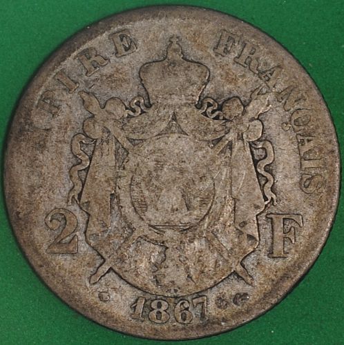 1867 Belgium 2 Francs AG-G
