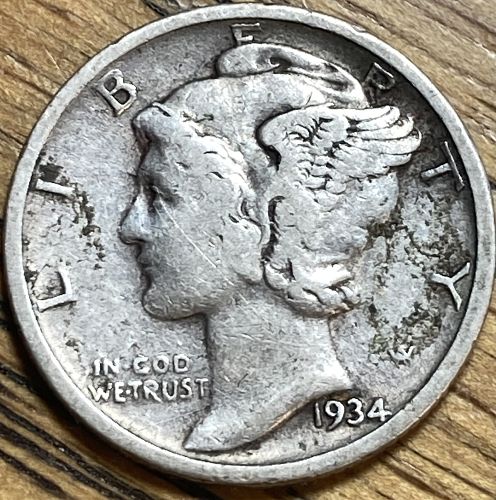 1934 mercury dime in VERY FINE condition