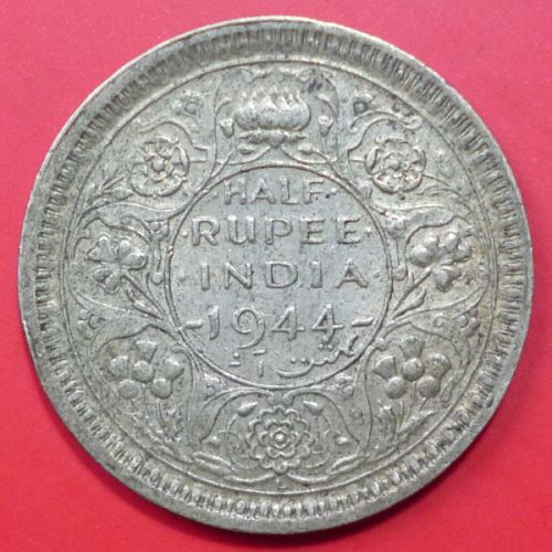 British India 1/2 Rupee 1944 b  KM# 552 Silver