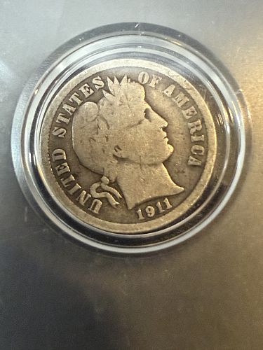 1911 Barber Dime 10 Cents 90% Silver Coin