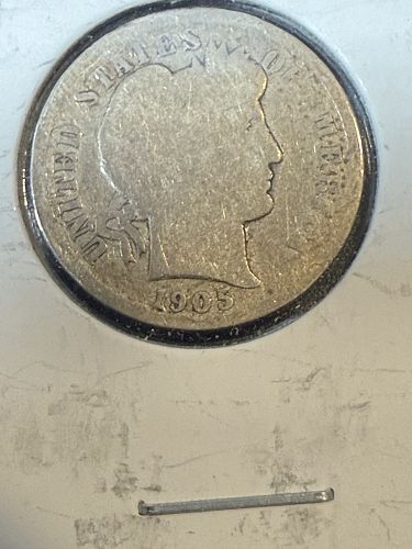 1905 Barber Dime 10 Cents Good Specimen Coin