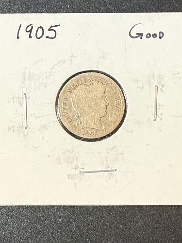 1905 Barber Dime 10 Cents Good Specimen Coin