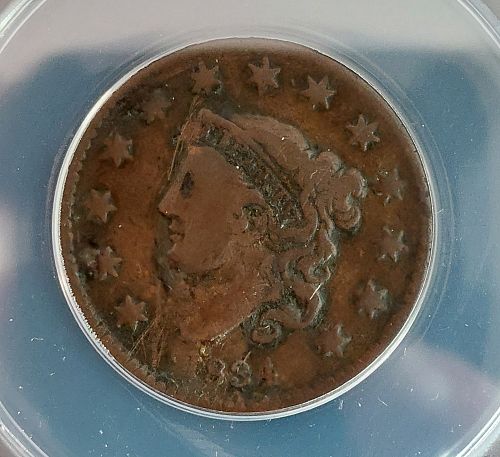 1834 1c Large Cent Small 8 Large Stars Medium Letters Coin Graded ANACS Fine Details