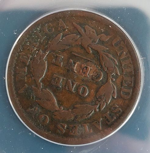 1834 1c Large Cent Small 8 Large Stars Medium Letters Coin Graded ANACS Fine Details