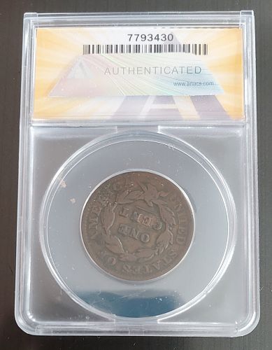 1834 1c Large Cent Small 8 Large Stars Medium Letters Coin Graded ANACS Fine Details