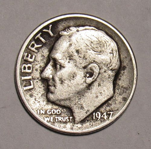 1947 P Roosevelt Dime in circulated condition