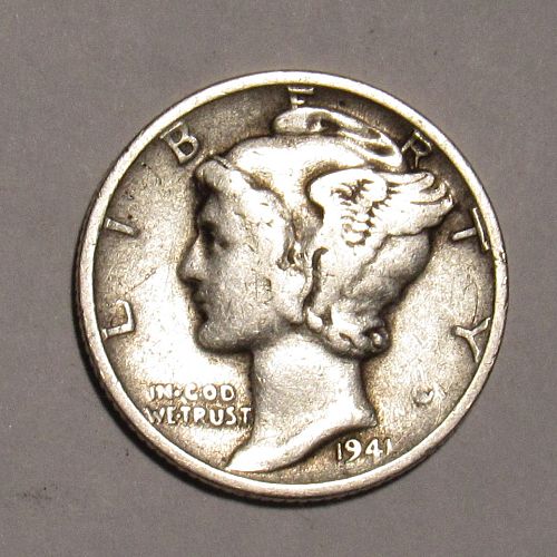 1941 S Mercury Dime in circulated condition