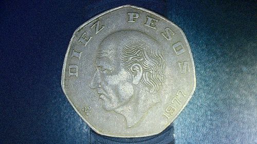 1977, Diez Pesos, 7 Sided, Copper Coin