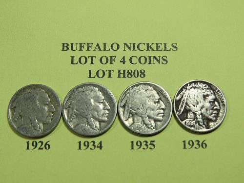 1926 1934 1935 & 1936 BUFFALO NICKELS ~ (LOT OF 4 COINS) ~ LOT H808