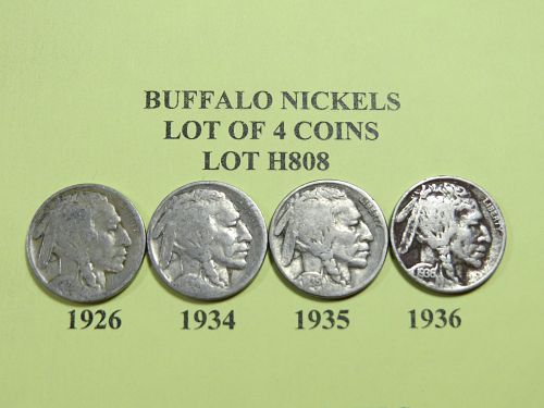 1926 1934 1935 & 1936 BUFFALO NICKELS ~ (LOT OF 4 COINS) ~ LOT H808
