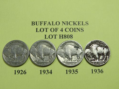 1926 1934 1935 & 1936 BUFFALO NICKELS ~ (LOT OF 4 COINS) ~ LOT H808