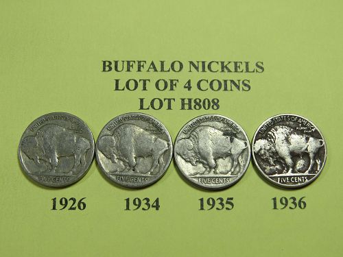 1926 1934 1935 & 1936 BUFFALO NICKELS ~ (LOT OF 4 COINS) ~ LOT H808