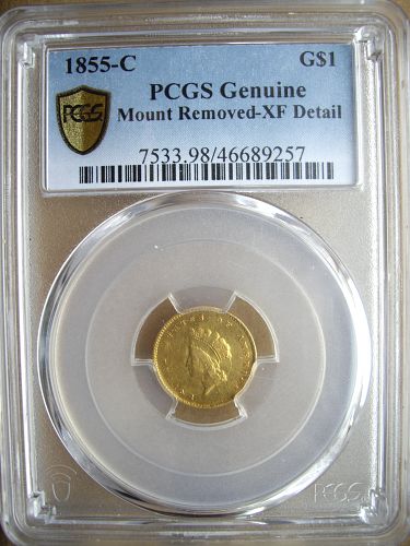 1855-C Princess Liberty Gold Dollar Charlotte Mint PCGS XF Detail - Free Shipping