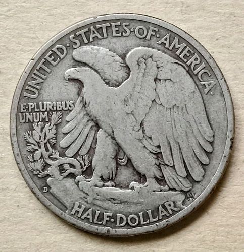 1938 D Walking Liberty Half Dollar • .900 Silver • Key Date • F  *wl382