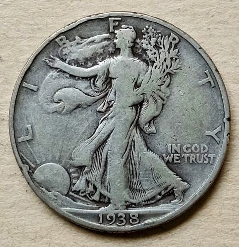 1938 D Walking Liberty Half Dollar • .900 Silver • Key Date • F  *wl382