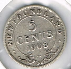 5 Cents - Edward VII,  Canadian provinces, Newfoundland, 1908