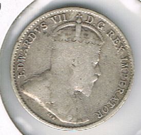 5 Cents - Edward VII,  Canadian provinces, Newfoundland, 1908
