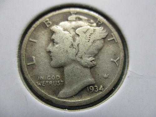 1934  Mercury Dime.  Item: 10 M34-14.