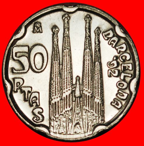 Ⰶ GAUDI (1852-1926): SPAIN ★ 50 PESETAS 1992 CATHEDRAL! JUAN CARLOS I (1975-2014) UNC