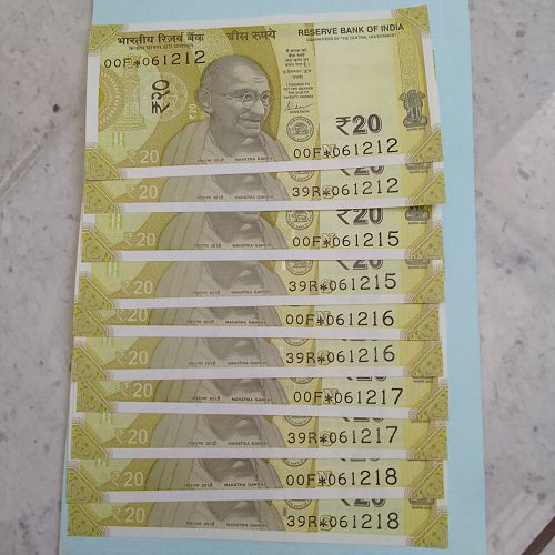 5  MATCHING PAIR REPLACEMENT  UNC  .INDIA... 20 Rupees  Notes