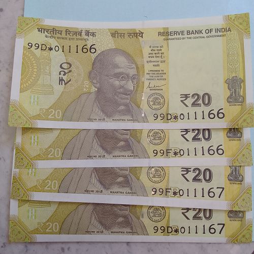 I)..  .INDIA REPLACEMENT 2  MATCHING PAIR   UNC  ... 20 Rupees .. Notes
