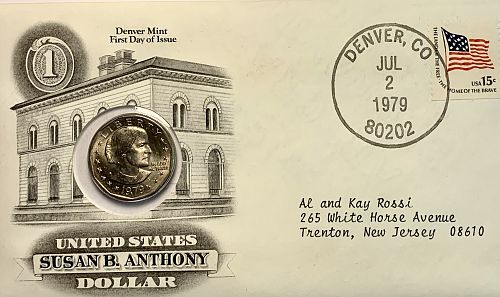 3 Coin Set 1979 Susan B. Anthony Dollar Coin P D & S First Day of Issue with COA