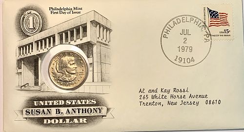 3 Coin Set 1979 Susan B. Anthony Dollar Coin P D & S First Day of Issue with COA