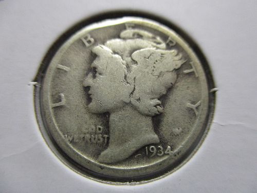 1934  Mercury Dime.  Item: 10 M34-15.